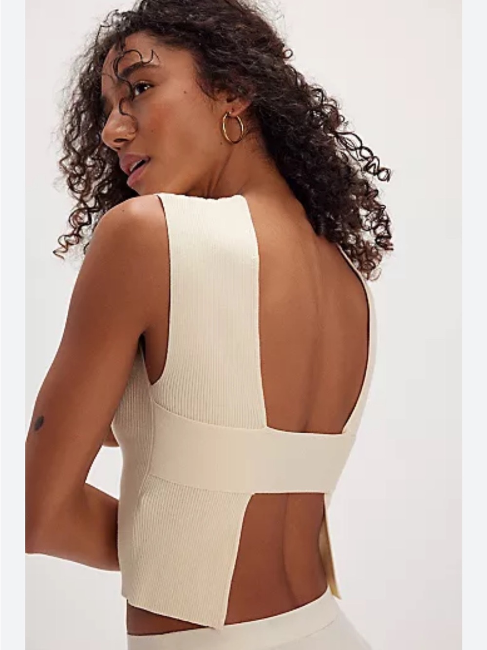 Free People Back to Back Cream Ribbed Open-Back Tank Boho Bodycon Summer